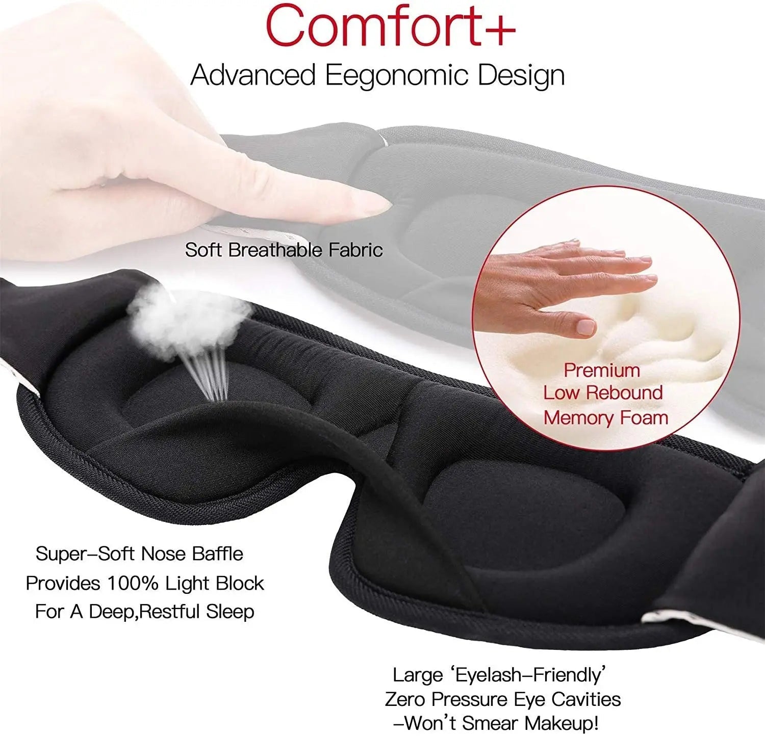 3D Comfort Sleep Mask – soft padded light-blocking eye cover for deep sleep and travel